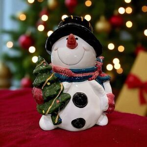 Vintage Giftco Christmas Snowman Figurine Cookie Jar & Lid